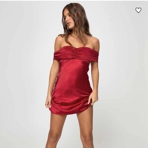 NWT Princess Polly Sadee Red Off the Shoulder Mini Dress Size 2 Date Night Satin